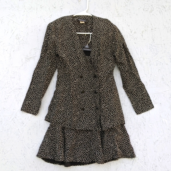 Vintage David Mitchell Black Polkadot Ruffle Skirt Blazer Suit Set Vtg 5/6 Med - Picture 2 of 16